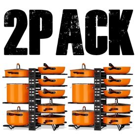 2 Pack Pot and Pan Rack, Pot Rack Organizers, Kitchen Organization & Storage Rack, Adjustable Pot Lid Holders & Pan Rack (Main Color: Black, Main Material: ABS)
