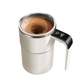 Automatic Coffee Stirring Cup, Stainless Steel Self-Stirring Coffee Cup With Lid, Auto Stir & Heating Feature, LED Intelligent Display Temperatur (Color: White)