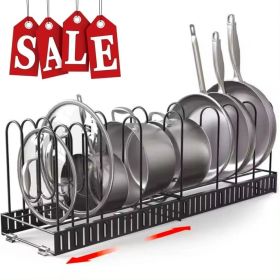Expandable Pot Lid Organizer, Pots and Pans Lid Rack, Adjustable Pot Lid Holders for Cabinet, Clearance (Main Color: Black, Main Material: ABS)