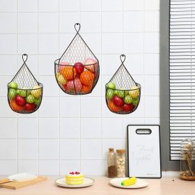 Set Of 3Metal Fruit And Vegetable Storage Hanging Basket Wall Mounted, Hanging Basket For Kitchen Black Wire Baskets For Flowers, Fruits And Vegg (Color: Black)